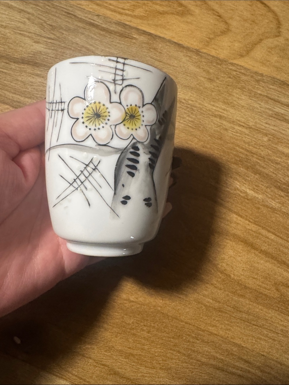 Antiques White Ceramic Floral Art Cup Made in Japan